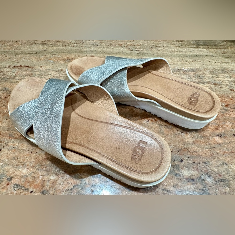 UGG Kari Metallic Leather Criss-Cross Sandals – Size 5 (US), EUC - Picture 2 of 9